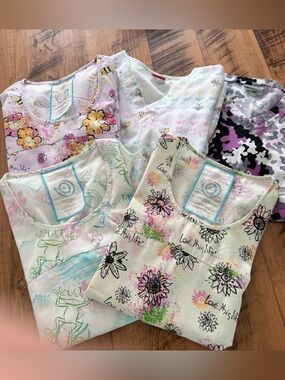 Colorful Floral & Animal Print Scrub Tops Set